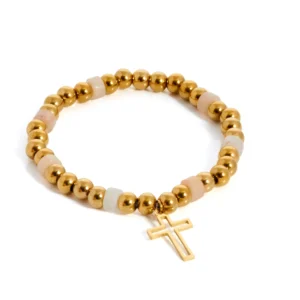 pulsera-bolitas-dorada-y-beige-con-cruz-en-acero-alexah