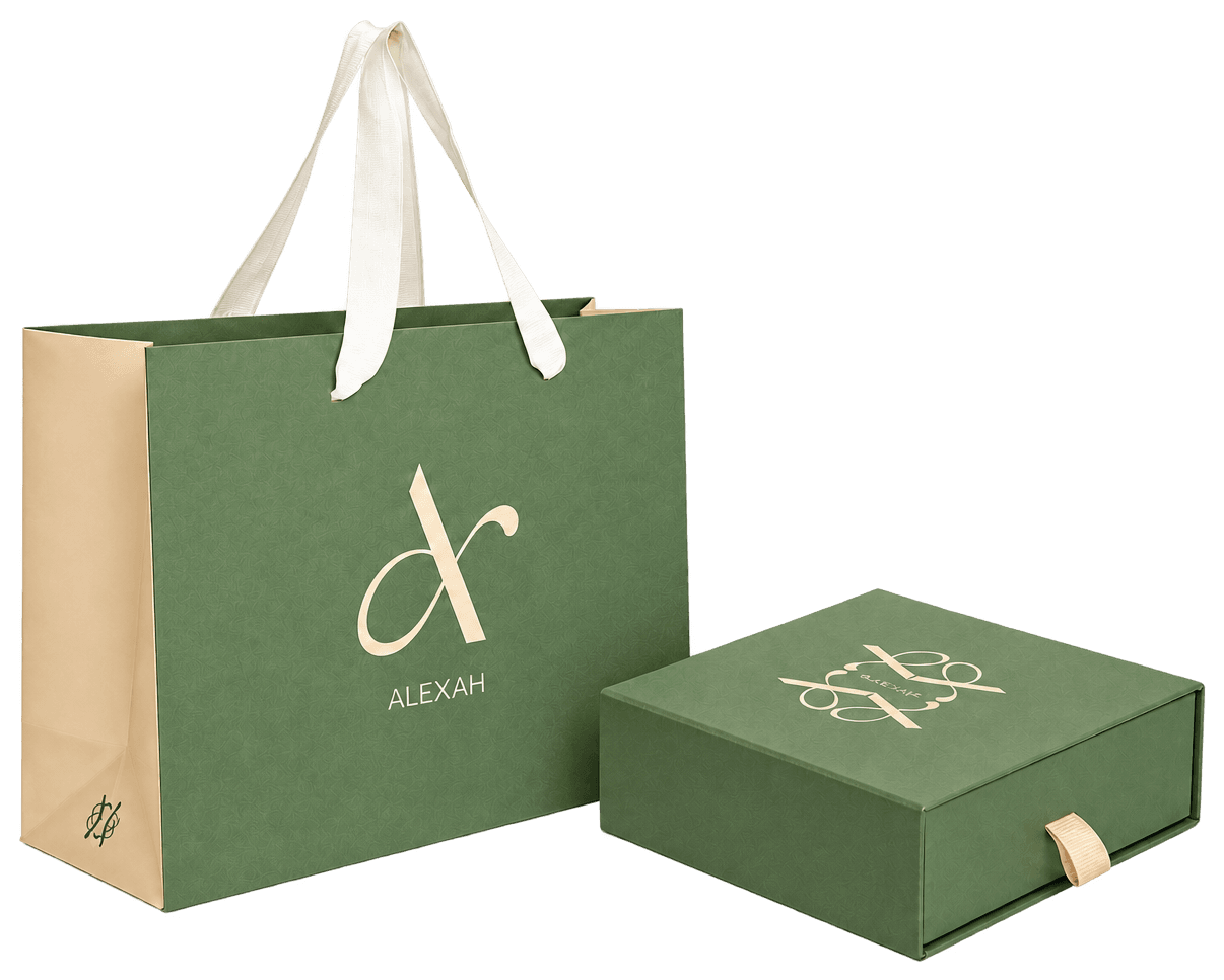 El envoltorio importa - bolsa y caja de regalo Alexah